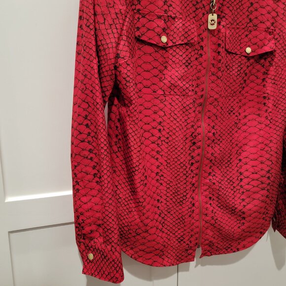 Michael Kors Women Red Long Sleeve Shirt Zip Animal Print Work Evening Small - Picture 6 of 16